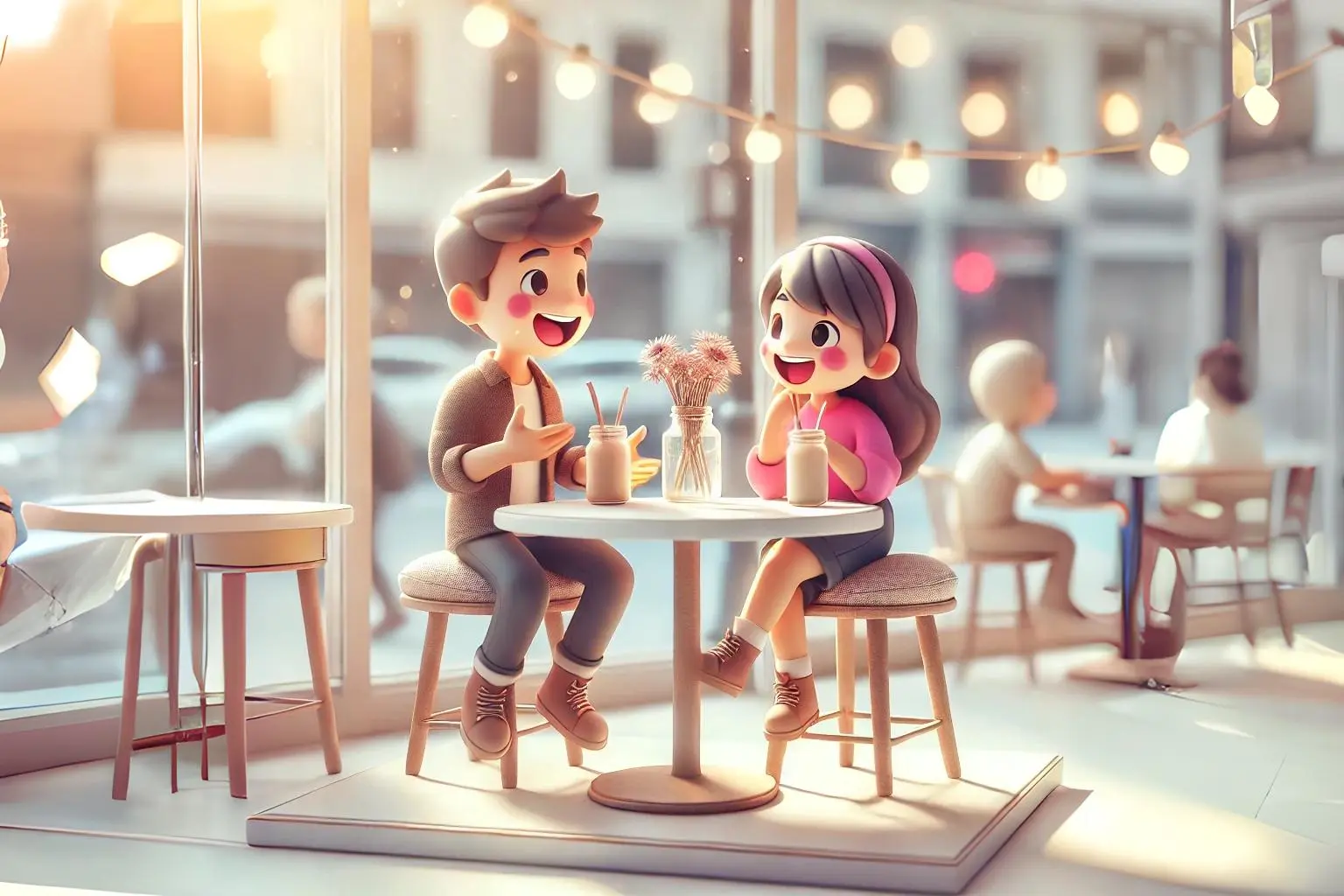 Romantic couple in a cafe enjoying their Valentine's date